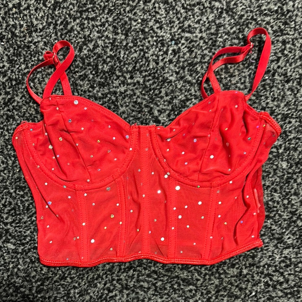 Red Rhinestone Party Top